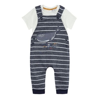Baby boys' navy striped dungaree and t-shirt set
